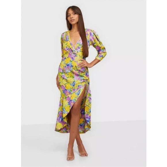 For Love & Lemons Cassia Midi Dress in Lemon Floral Size 2X 3/4 Sleeve V-Neck - Picture 5 of 16